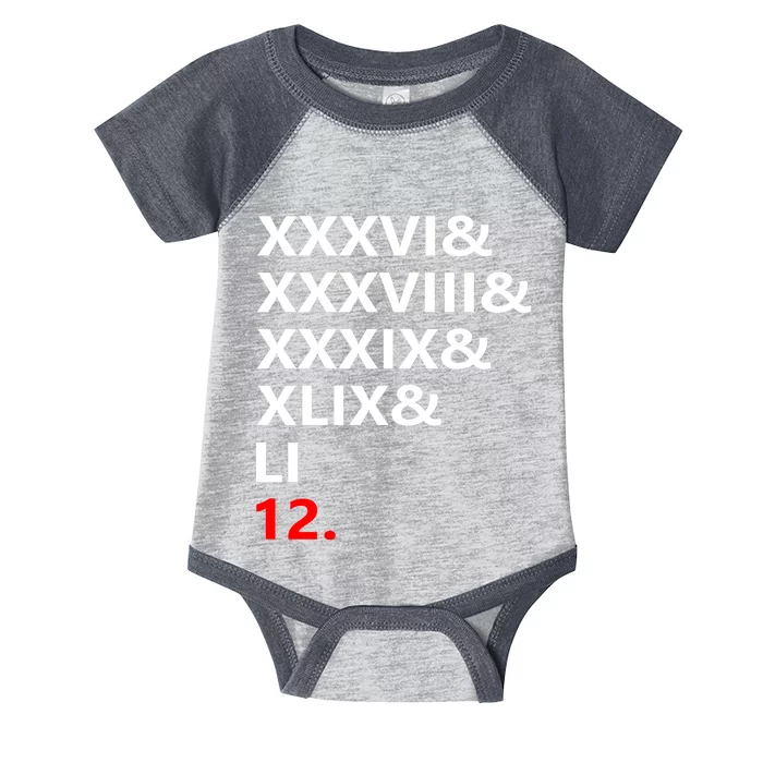 Football Goat New England 5 Time World Champion #12 Infant Baby Jersey Bodysuit