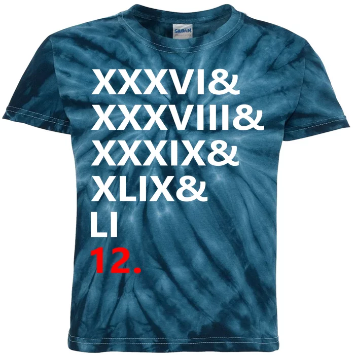 Football Goat New England 5 Time World Champion #12 Kids Tie-Dye T-Shirt