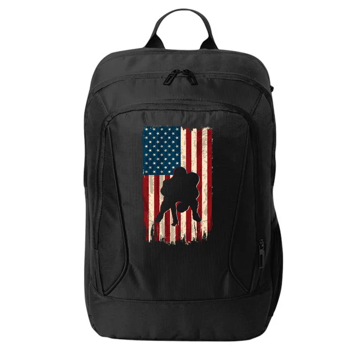 Football Lineman American Flag Sports Fan City Backpack