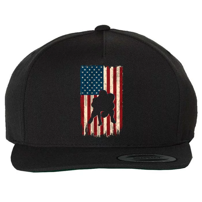 Football Lineman American Flag Sports Fan Wool Snapback Cap