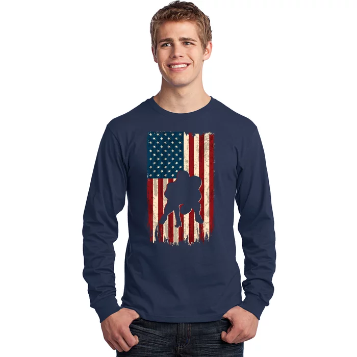 Football Lineman American Flag Sports Fan Long Sleeve Shirt