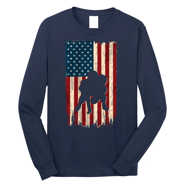 Football Lineman American Flag Sports Fan Long Sleeve Shirt