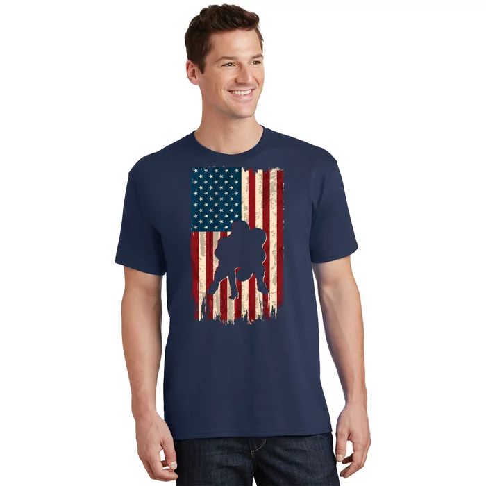 Football Lineman American Flag Sports Fan T-Shirt