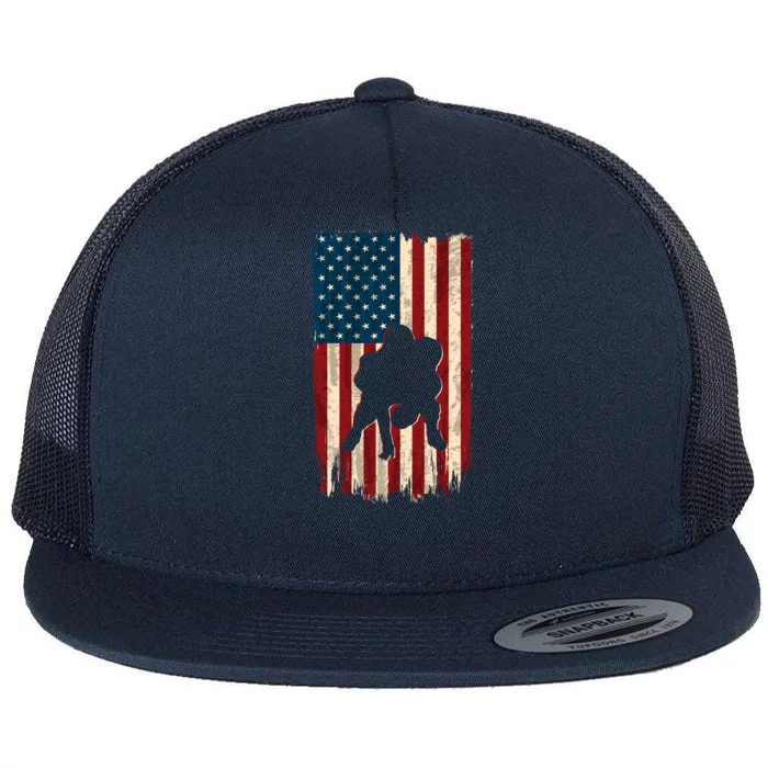 Football Lineman American Flag Sports Fan Flat Bill Trucker Hat