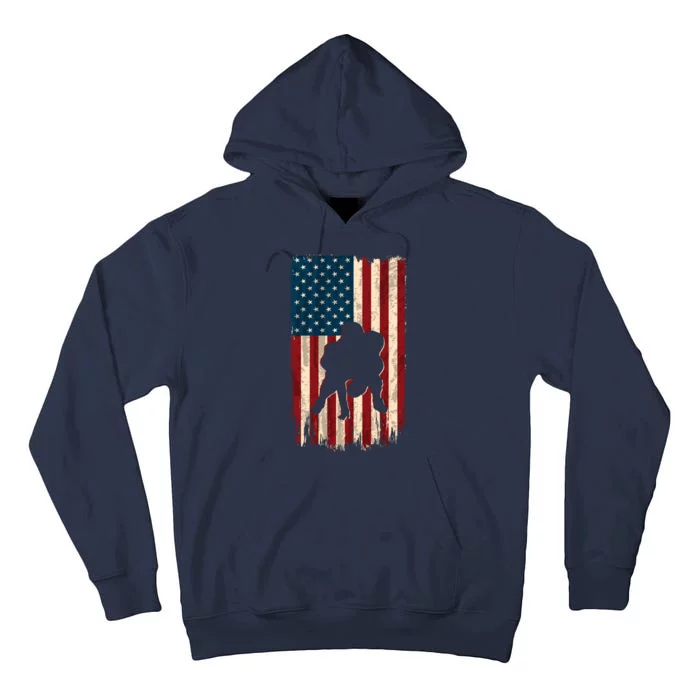 Football Lineman American Flag Sports Fan Tall Hoodie