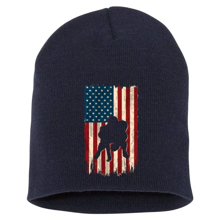 Football Lineman American Flag Sports Fan Short Acrylic Beanie