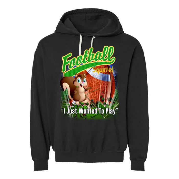 Football Squirrel Runs On The Field Funny Garment-Dyed Fleece Hoodie