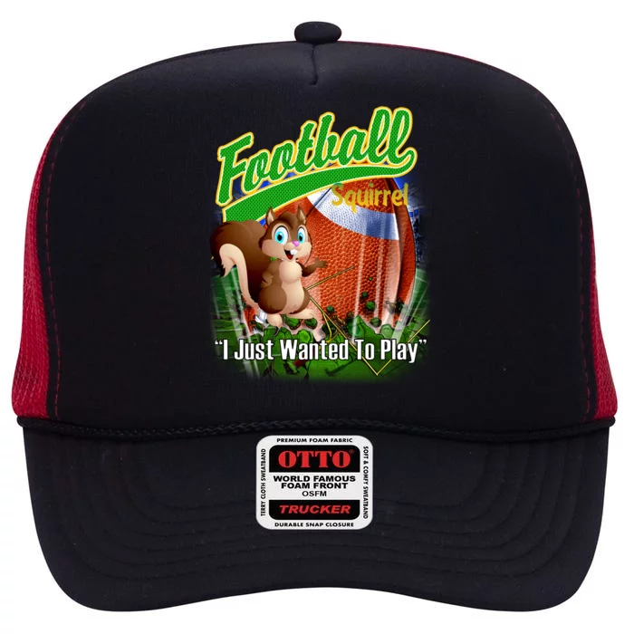 Football Squirrel Runs On The Field Funny High Crown Mesh Trucker Hat