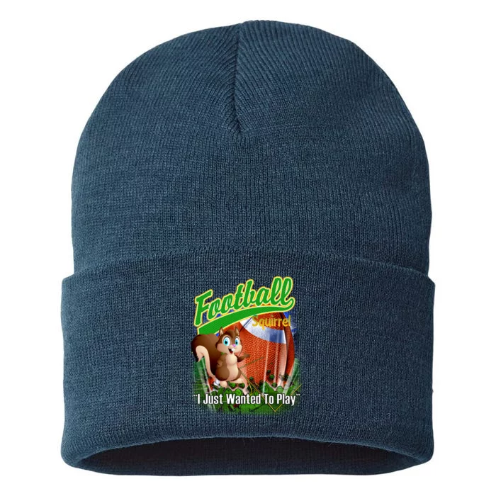 Football Squirrel Runs On The Field Funny Sustainable Knit Beanie