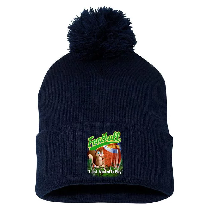 Football Squirrel Runs On The Field Funny Pom Pom 12in Knit Beanie