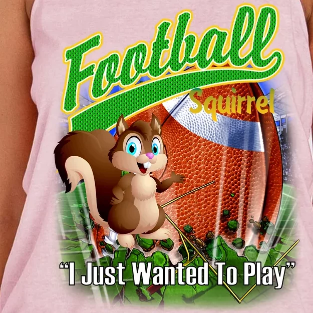 Football Squirrel Runs On The Field Funny Women's Knotted Racerback Tank