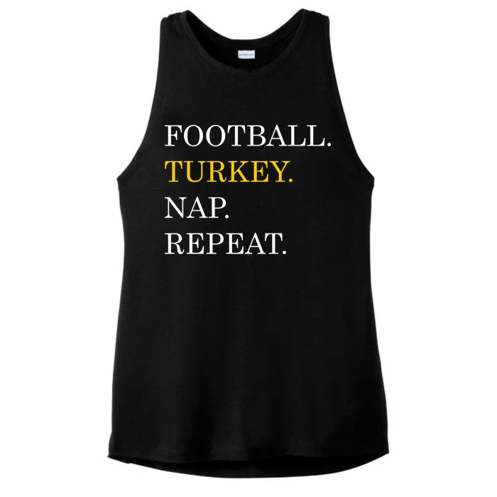 Football Turkey Nap Repeat Thanksgiving Ladies Tri-Blend Wicking Tank