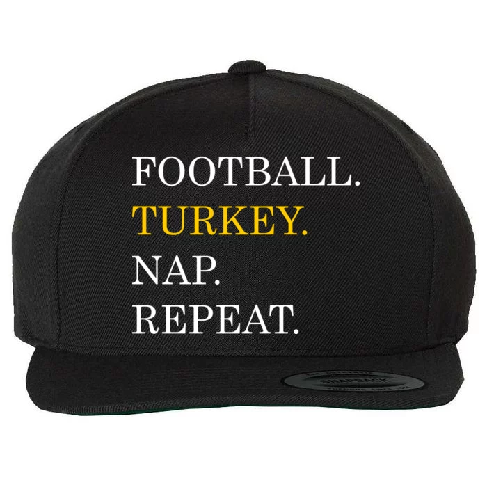 Football Turkey Nap Repeat Thanksgiving Wool Snapback Cap