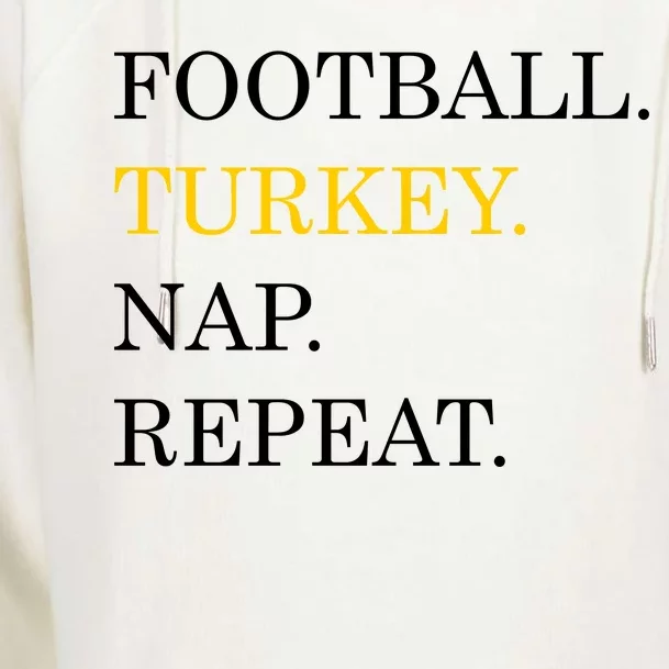 Football Turkey Nap Repeat Thanksgiving Womens Funnel Neck Pullover Hood