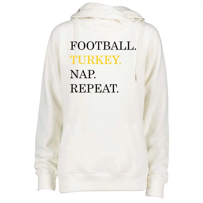 Football Turkey Nap Repeat Thanksgiving Womens Funnel Neck Pullover Hood