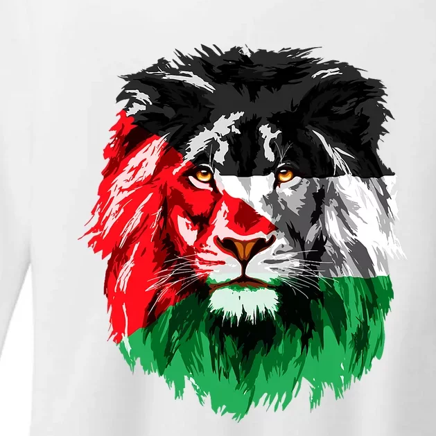 Flag Of Palestine Lion Face Palestine Flag Womens CVC Long Sleeve Shirt