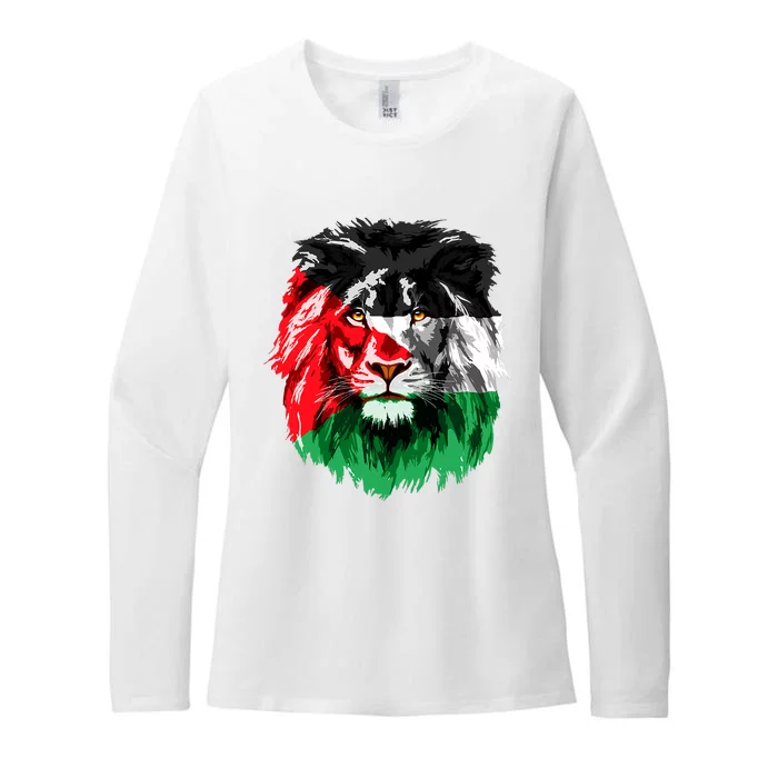 Flag Of Palestine Lion Face Palestine Flag Womens CVC Long Sleeve Shirt