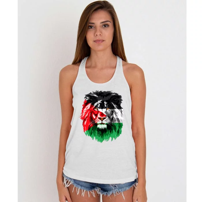 Flag Of Palestine Lion Face Palestine Flag Women's Knotted Racerback Tank