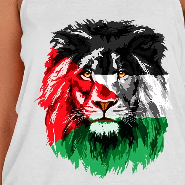 Flag Of Palestine Lion Face Palestine Flag Women's Knotted Racerback Tank