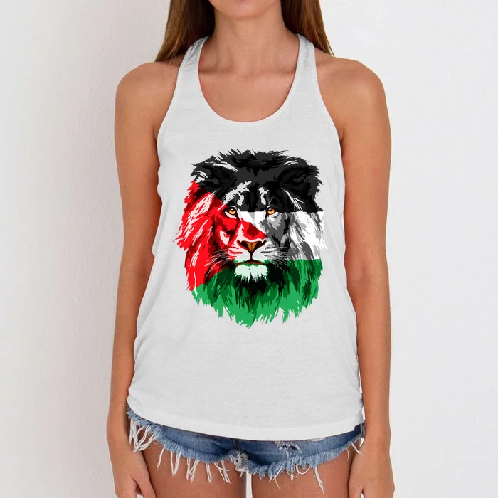 Flag Of Palestine Lion Face Palestine Flag Women's Knotted Racerback Tank