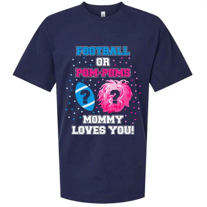 Football or Pom Poms Gender Reveal Mommy Loves You Sueded Cloud Jersey T-Shirt