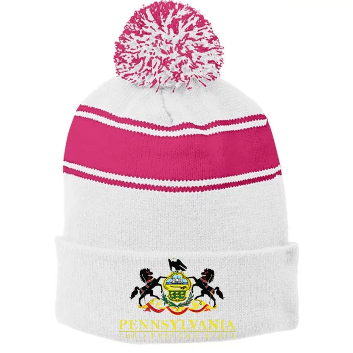 Flag Of Pennsylvania The Keystone State Philadelphia Stripe Pom Pom Beanie