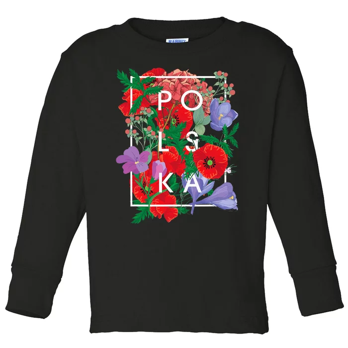 Flowers Of Poland Word Art Polska Polish Pride Toddler Long Sleeve Shirt