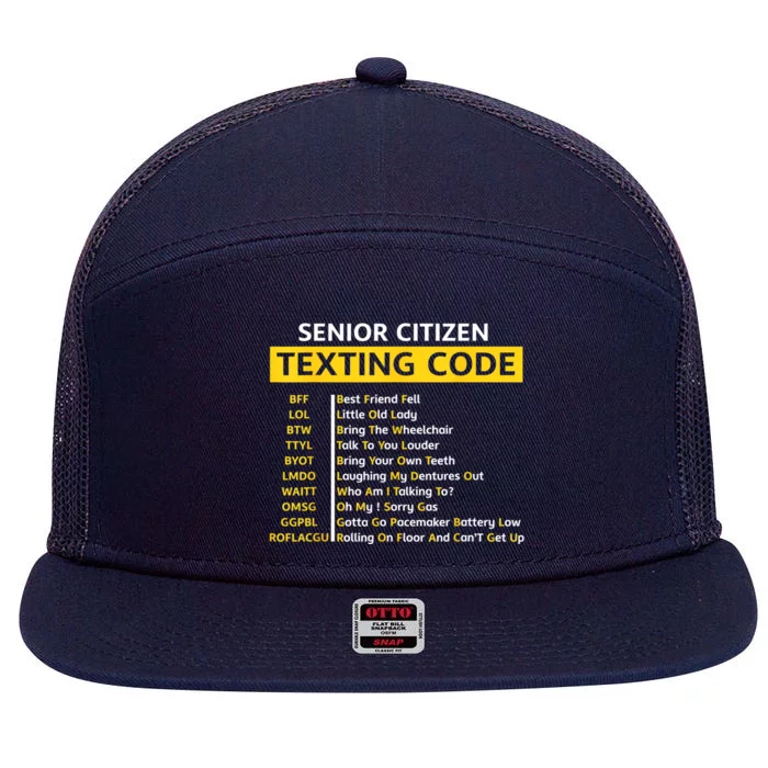 Funny Old People Senior Citizen Texting Code Gift 7 Panel Mesh Trucker Snapback Hat