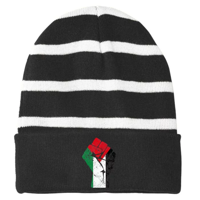 Fist of Palestine Free Palestine Striped Beanie with Solid Band