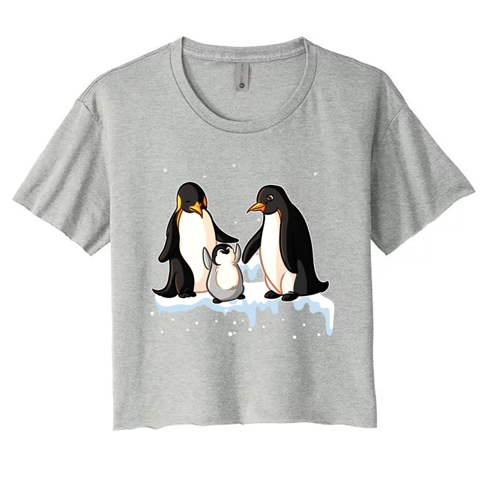 Family Of Penguin Funny Gift Women's Crop Top Tee