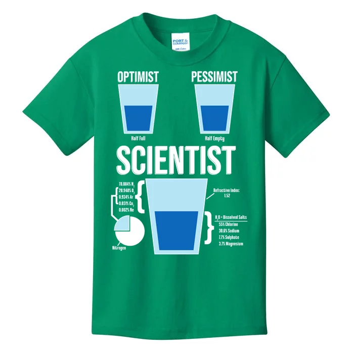 Funny Optimist Pessimist Scientist Kids T-Shirt