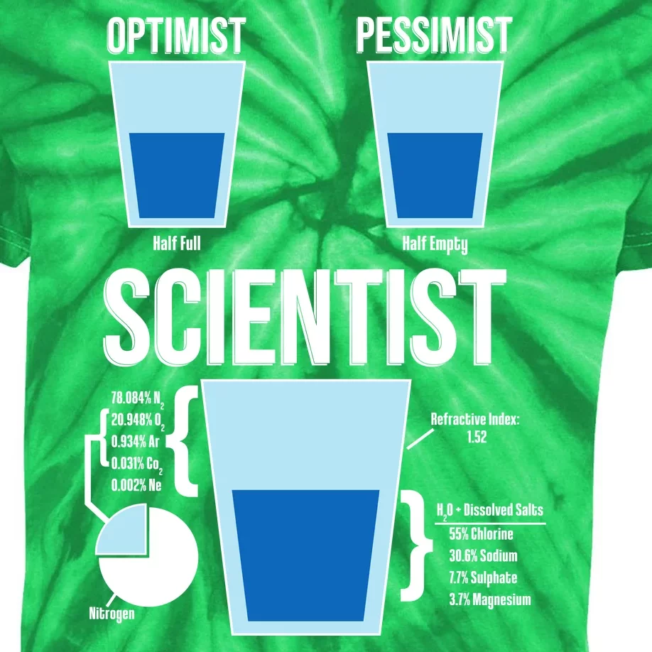 Funny Optimist Pessimist Scientist Kids Tie-Dye T-Shirt