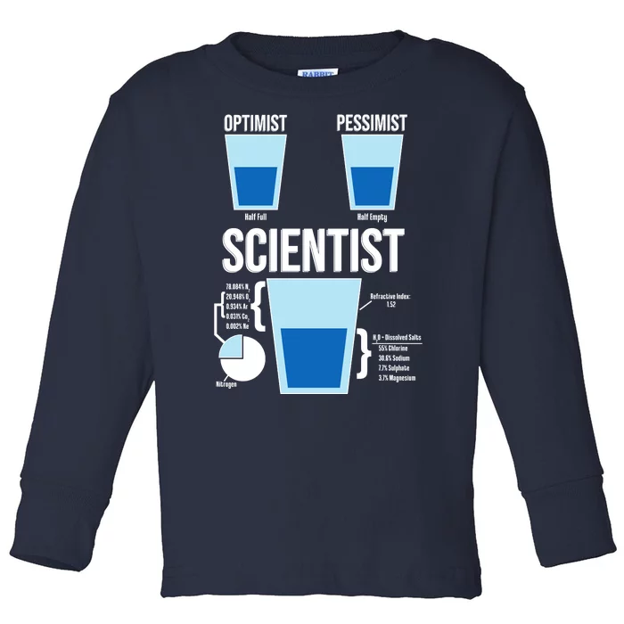 Funny Optimist Pessimist Scientist Toddler Long Sleeve Shirt