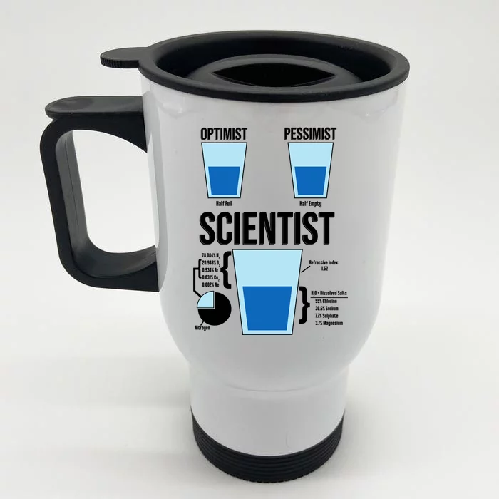 Funny Optimist Pessimist Scientist Front & Back Stainless Steel Travel Mug