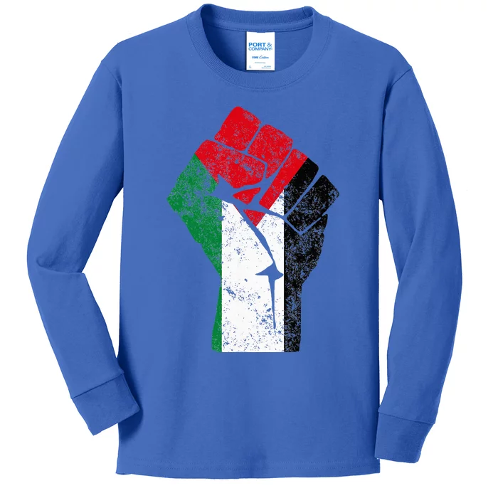 Fist Of Palestine Free Palestine Flag Kids Long Sleeve Shirt