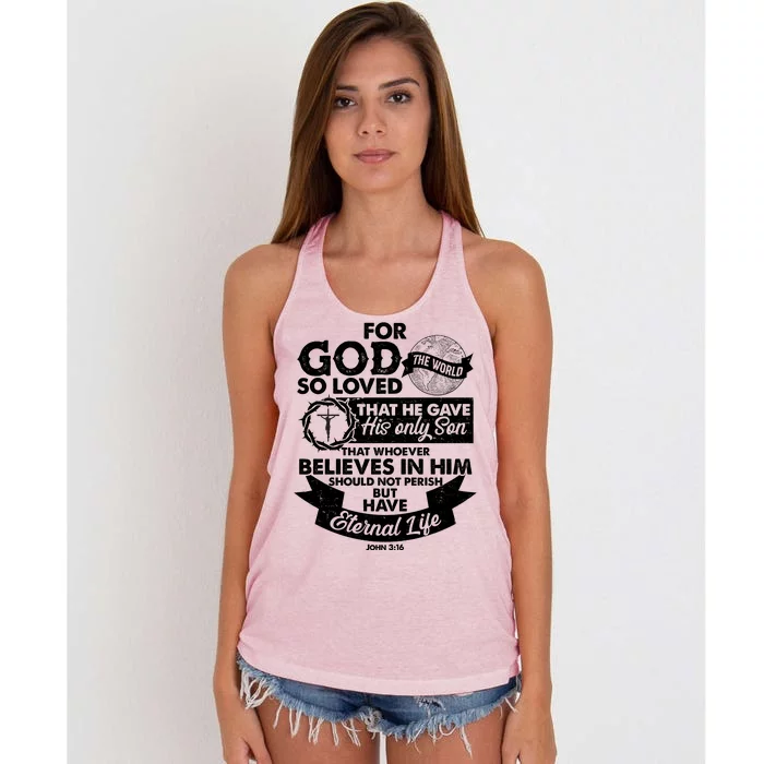 For God So Loved the World John 3:16 Women's Knotted Racerback Tank