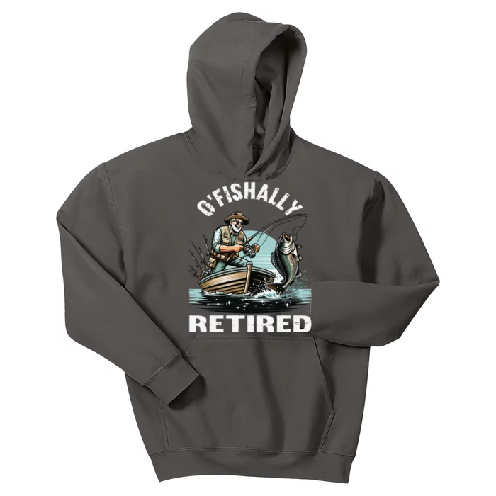 Funny Ofishally Retired For Retirement Fishing Fisher Kids Hoodie