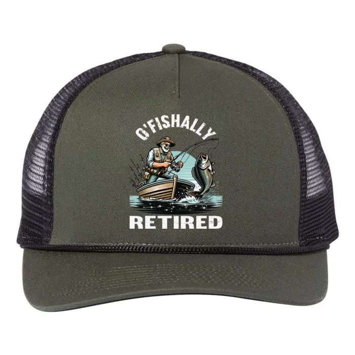 Funny Ofishally Retired For Retirement Fishing Fisher Retro Rope Trucker Hat Cap