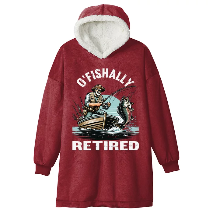 Funny Ofishally Retired For Retirement Fishing Fisher Hooded Wearable Blanket