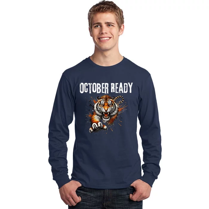 Funny October Ready For Ready Tiger Letter D Tiger October Tall Long Sleeve T-Shirt