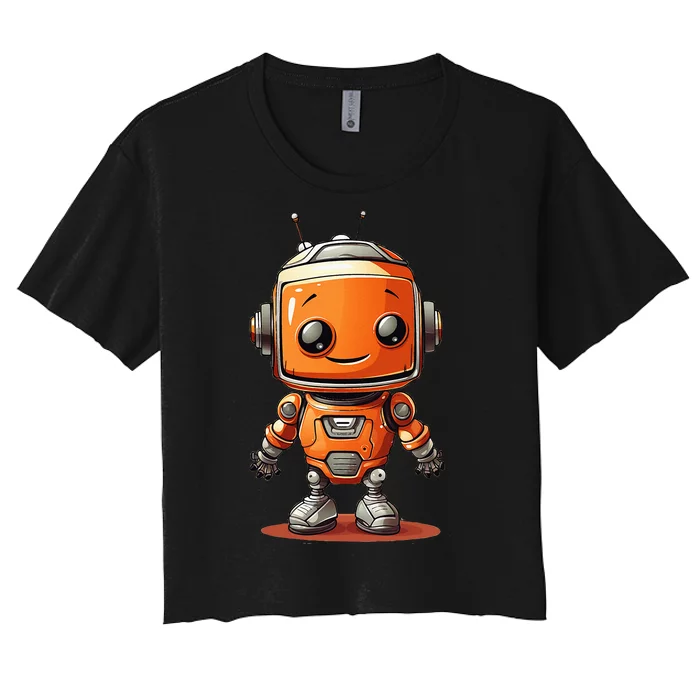 Funny Orange Robot Boy Costume Women's Crop Top Tee