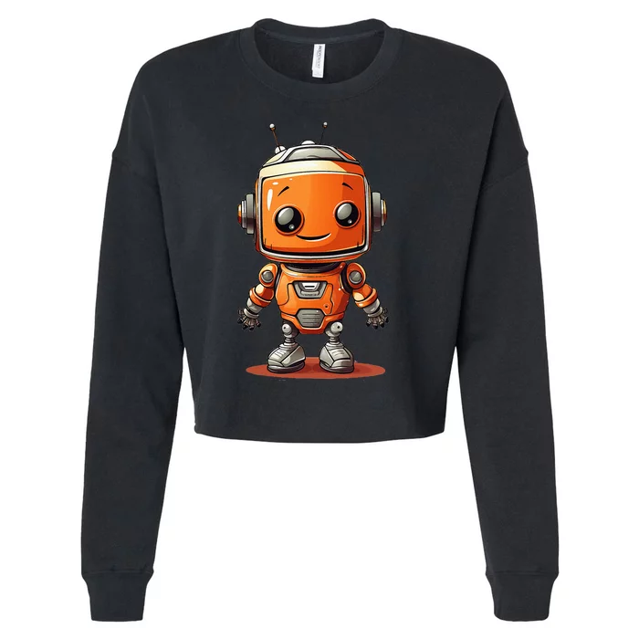 Funny Orange Robot Boy Costume Cropped Pullover Crew