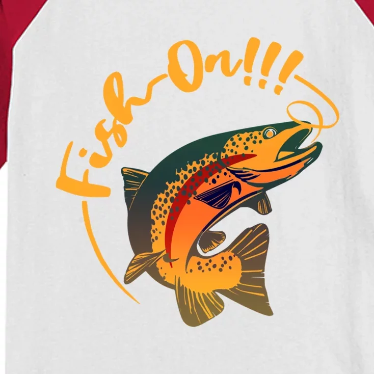 Fish On!!! Rainbow Trout Fishing Funny Gift Kids Colorblock Raglan Jersey