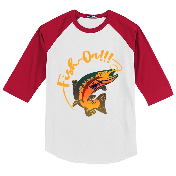 Fish On!!! Rainbow Trout Fishing Funny Gift Kids Colorblock Raglan Jersey