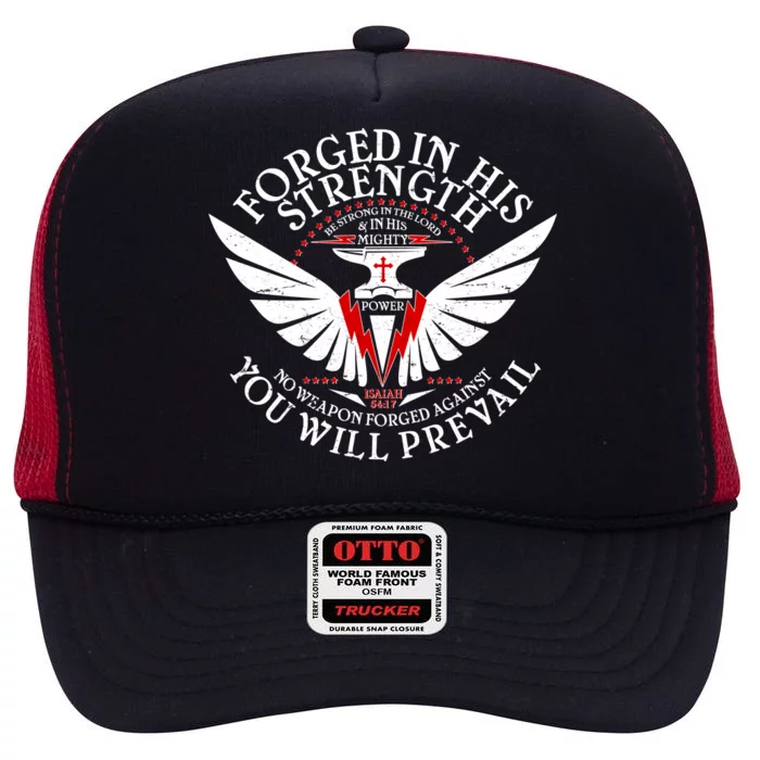 Forged In His Strength High Crown Mesh Trucker Hat