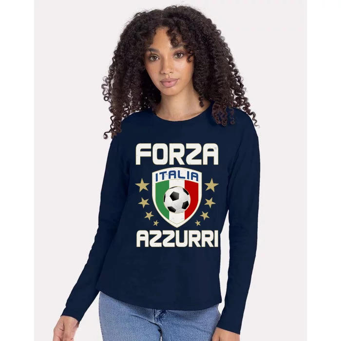 Forza Azzurri Italia Italy Shield Logo Soccer Team Womens Cotton Relaxed Long Sleeve T-Shirt