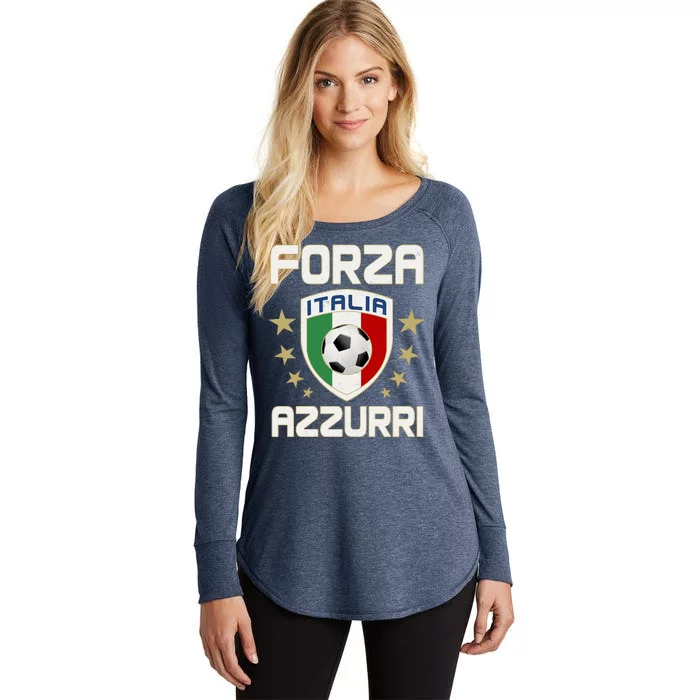 Forza Azzurri Italia Italy Shield Logo Soccer Team Women's Perfect Tri Tunic Long Sleeve Shirt