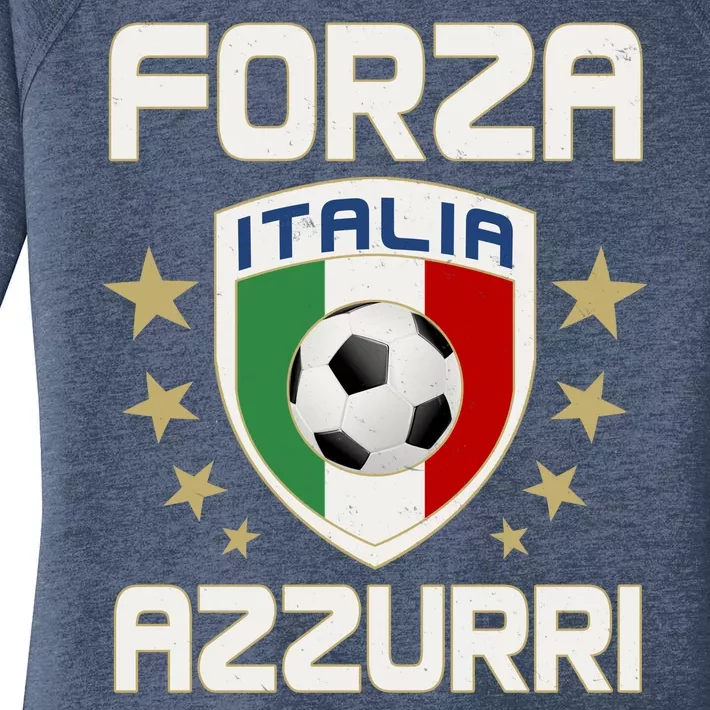 Forza Azzurri Italia Italy Shield Logo Soccer Team Women's Perfect Tri Tunic Long Sleeve Shirt