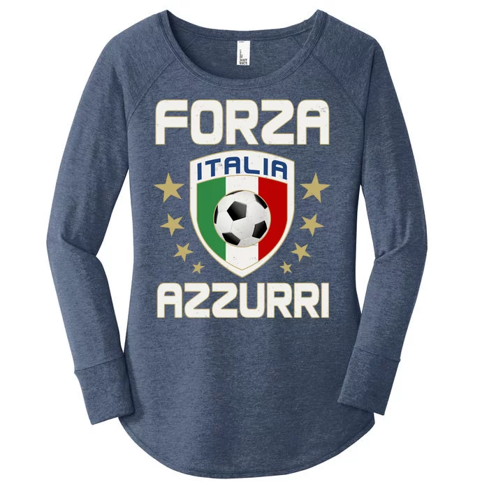 Forza Azzurri Italia Italy Shield Logo Soccer Team Women's Perfect Tri Tunic Long Sleeve Shirt