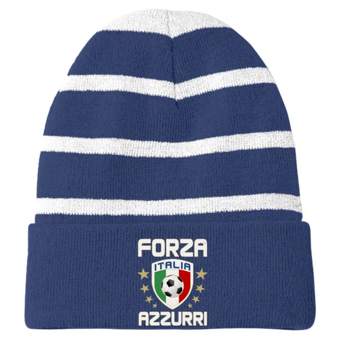 Forza Azzurri Italia Italy Shield Logo Soccer Team Striped Beanie with Solid Band